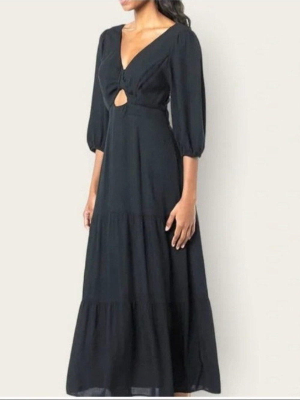 Goodthreads Black V-Neck Cutout Tiered Maxi Dress